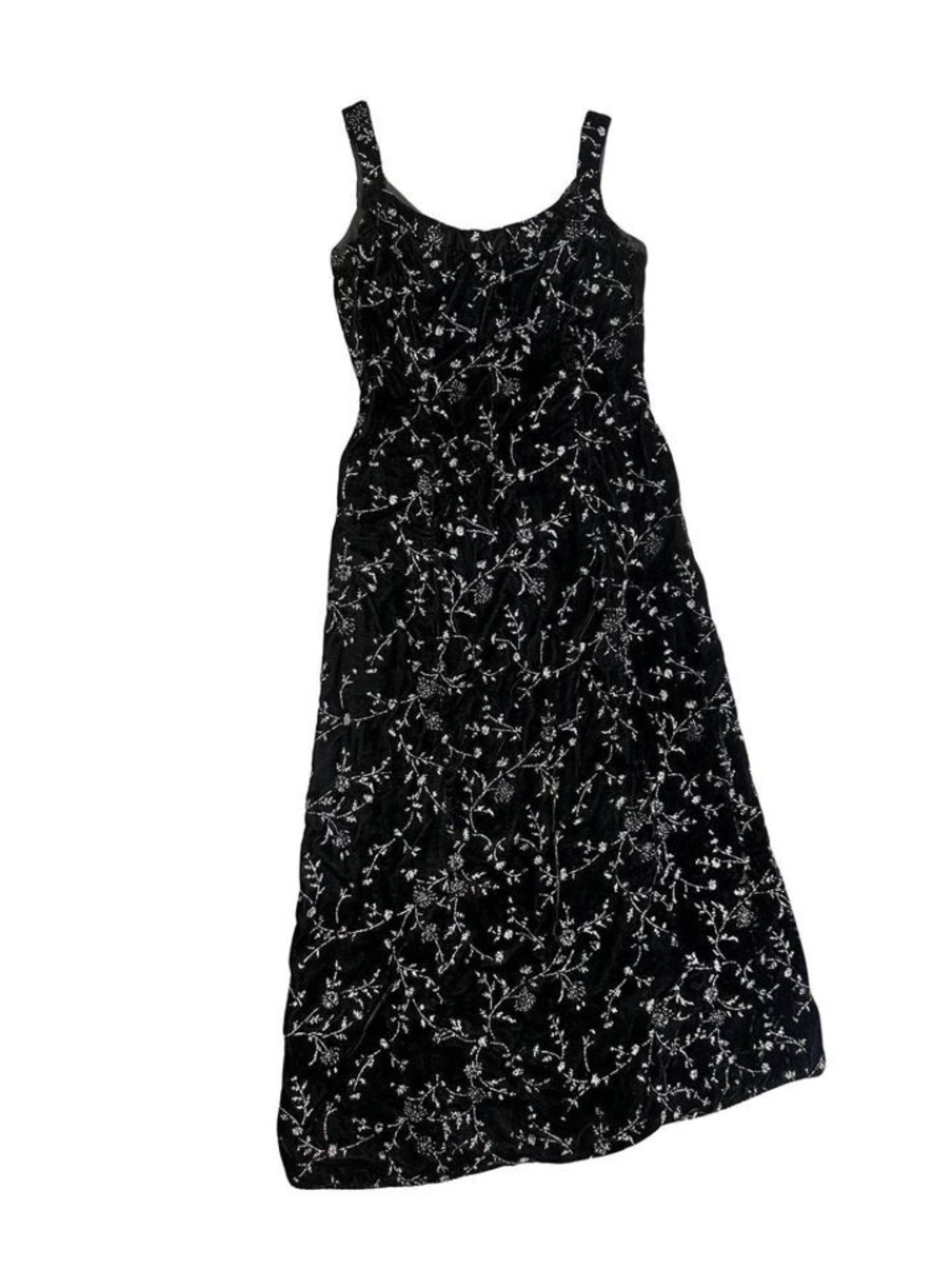 Vintage Handmade Black Velvet Embroidered Midi Dress